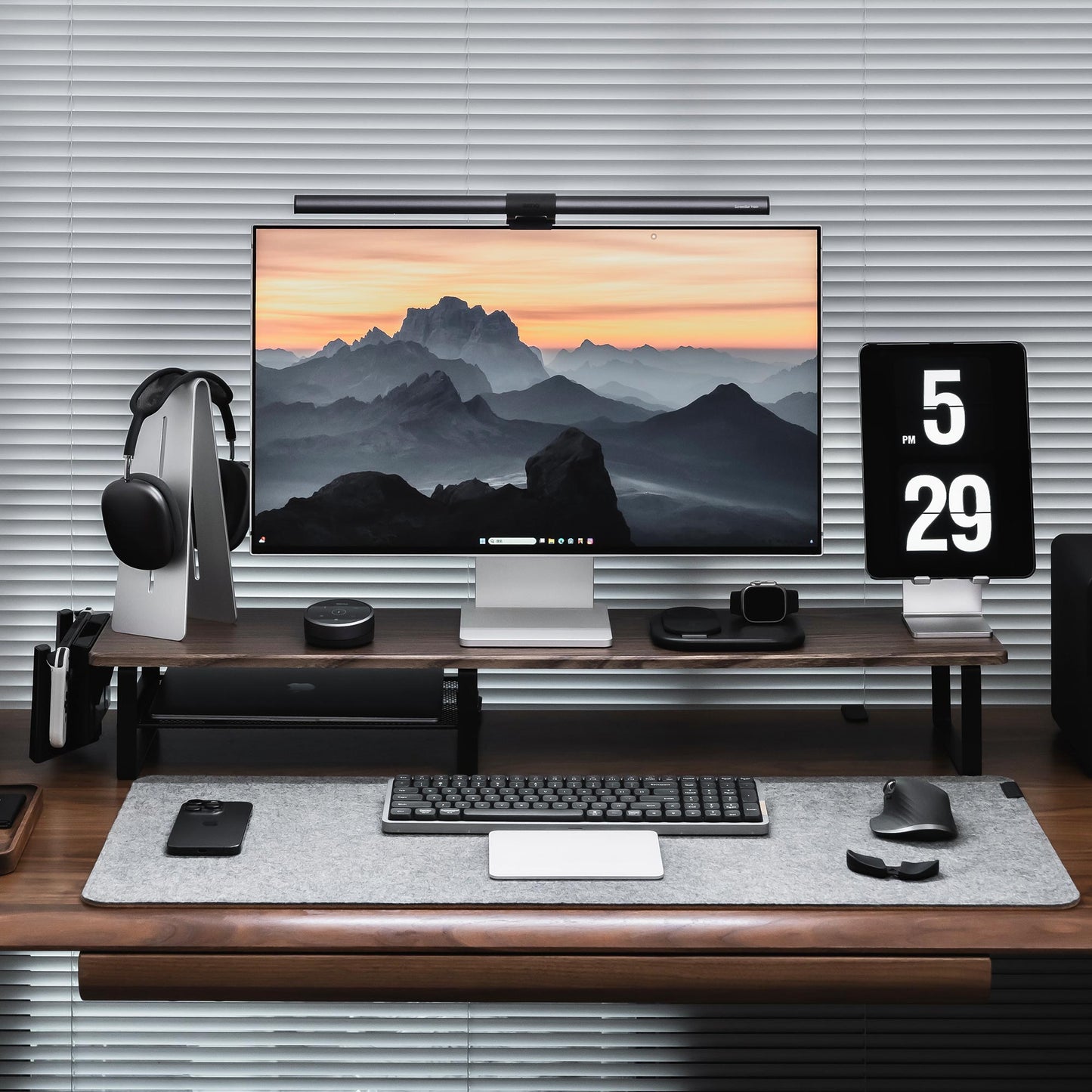 Dual Monitor Stand 38 inch, Wood Veneer