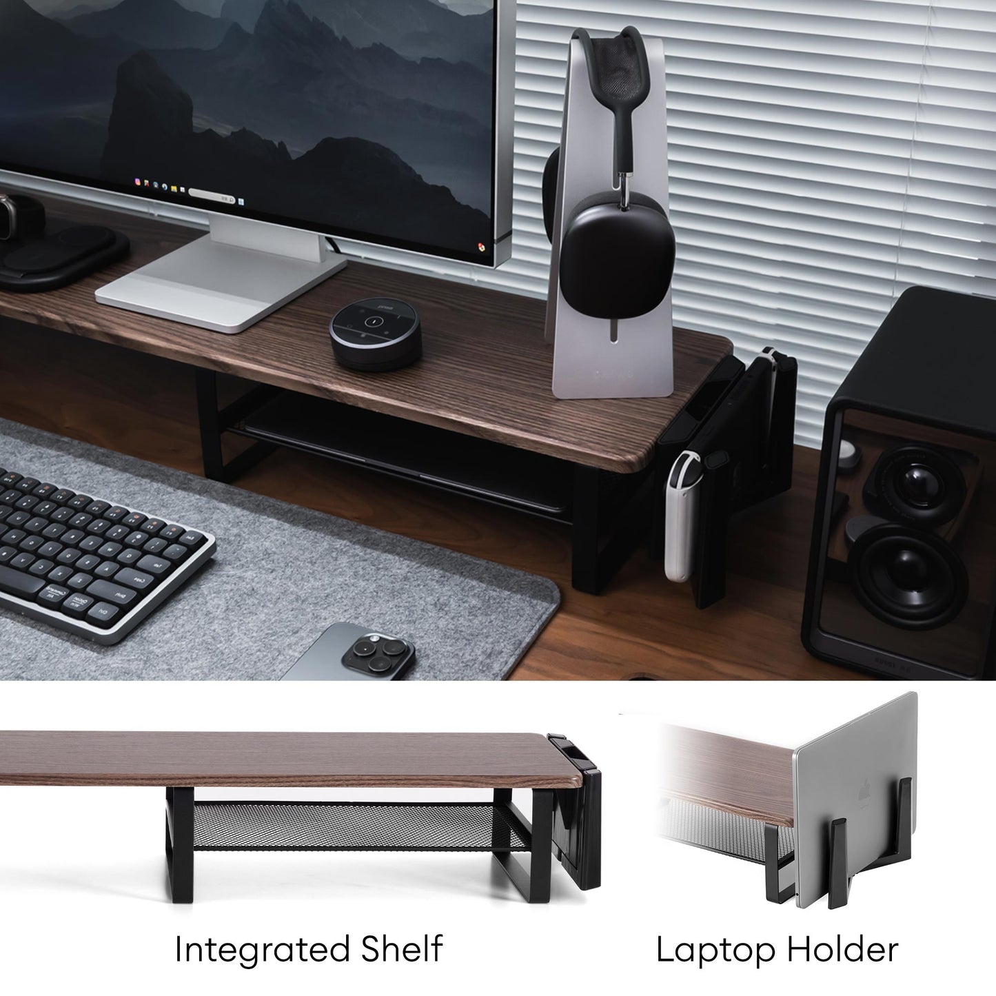 Dual Monitor Stand 38 inch, Wood Veneer