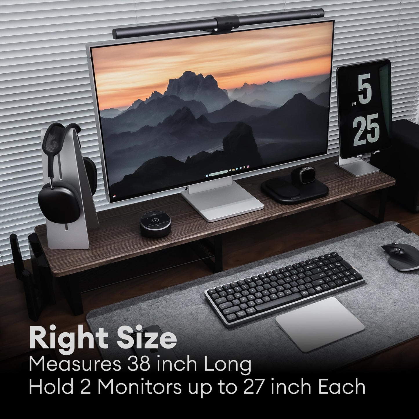 Dual Monitor Stand 38 inch, Wood Veneer