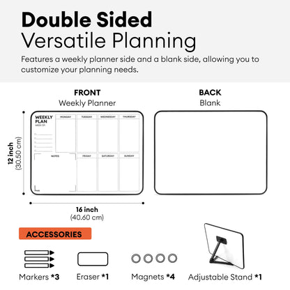 Double Sided Weekly Dry Erase Board with Stand 16x12"