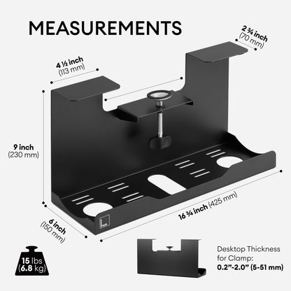 Clamp-On Cable Management Under Desk 17x9 inch