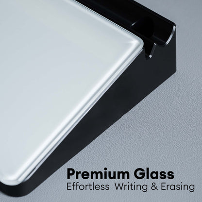 Glass Desktop Whiteboard with Storage, Black+White