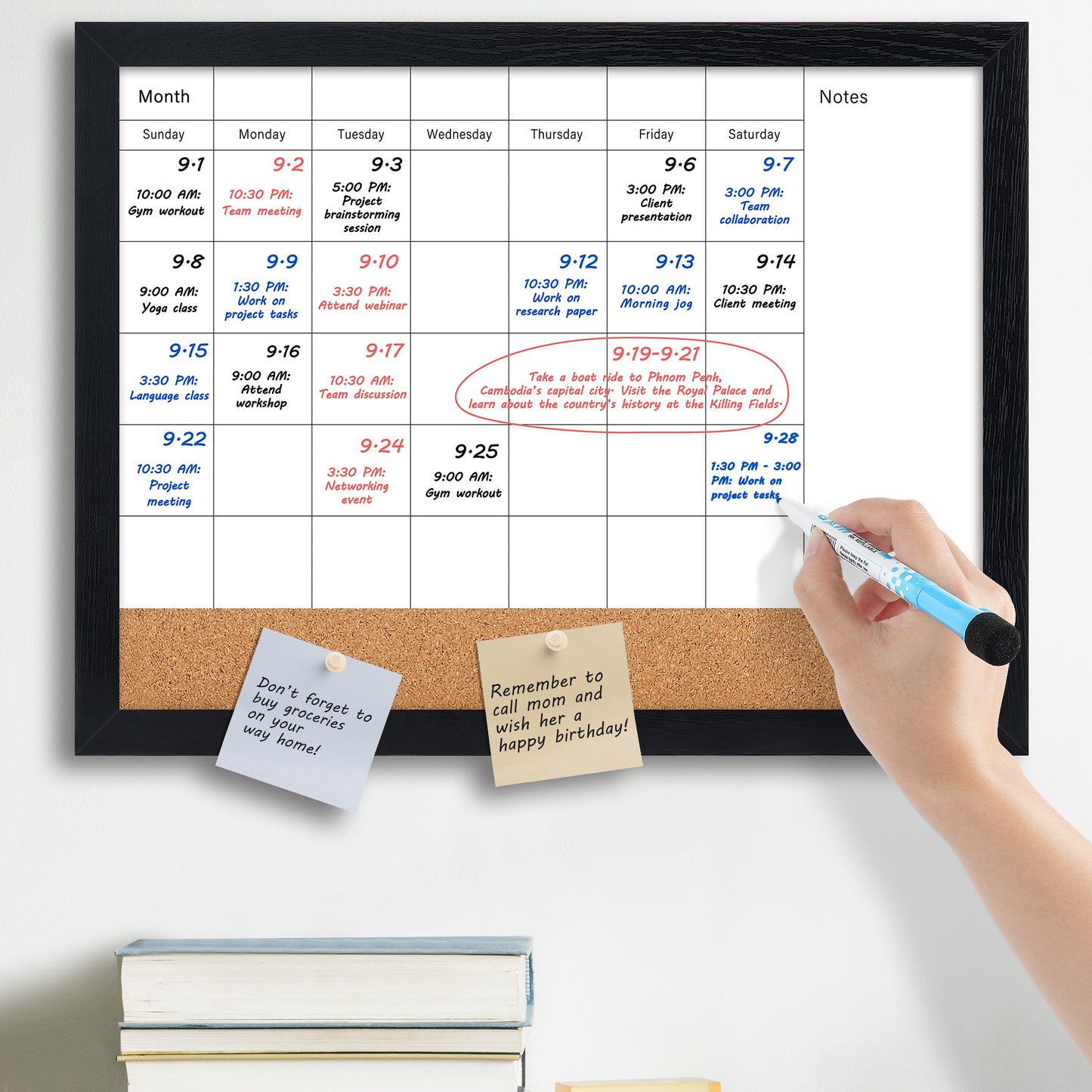 Dry Erase Calendar White Board for Wall 17x13 inch, Black